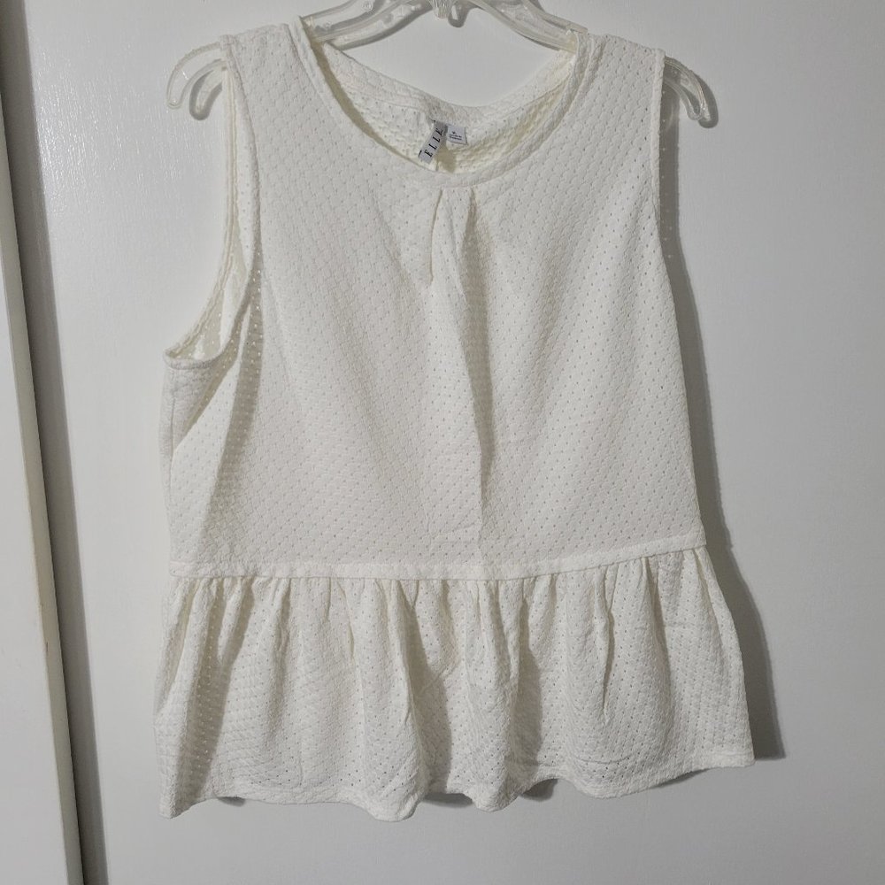 Elle; Peplum Ivory Tank Top, Size XL